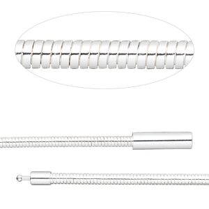 Chain 1pkg1 omega, silver-plated, 3mm / pop-style clasp, brass 18 inch