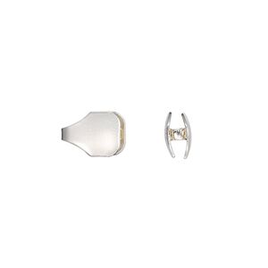 Cord end glue-in 1pkg6 silver-plated, 11x8mm / 7x3.5mm inside diameter, brass