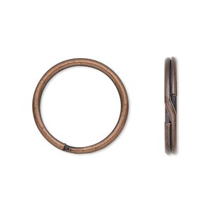Key ring 1pkg10 copper-finished, 20mm round, 16.6mm inside diameter / steel / antique