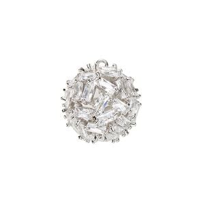 Drop, cubic zirconia and silver-plated brass, clear, 17.5mm hollow ball. Sold individually.