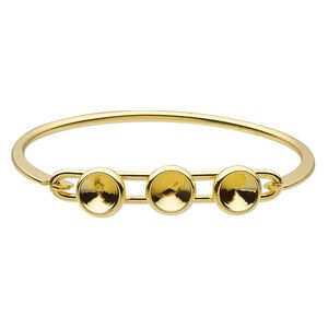 Bracelet, Almost Instant Jewelry&reg;, bangle, gold-finished brass, 11mm wide with (3) SS39 rivoli glue-in settings and latch bar, 7 inches. Sold individually.