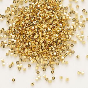 Seed bead, Delica&reg;, glass, pkg/250g, #11 cut, opaque 24Kt gold-plated (DBC-0031).