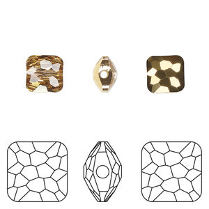 Bead 1pkg4 crystal aurum, Crystal Passions&reg; 8mm puffed square 5035