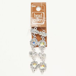 Link assortment brass steel glass 4pk 28x23mm double flower 29x15mm double round, silver finish clear AB