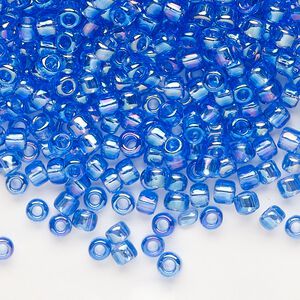 Seed bead, Dyna-Mites&trade;, glass, transparent rainbow medium blue, #6 round. Sold per 40-gram pkg.
