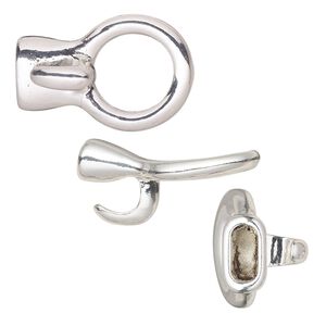 Clasp hook 1pkg2 "pewter" (zinc alloy), 33x22mm / 14mm ring / fits 10x4.5mm cord, silver-finished 1-strand