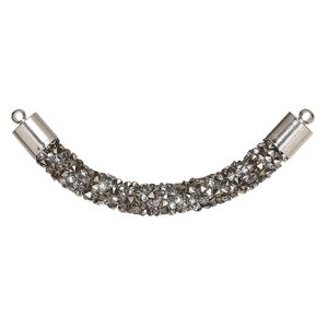 Focal, glass / resin / imitation rhodium-finished brass, gunmetal, 60-64mm curved tube. Sold per pkg of 4.