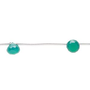 Green onyx 1pkg7, hand-cut top-drilled faceted teardrop bead 6x5mm-7x6mm