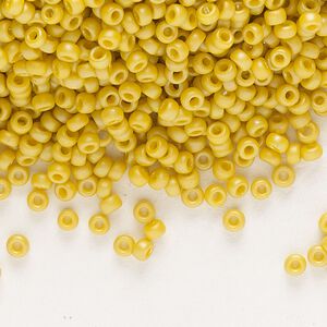 Seed bead, Miyuki, glass, pkg/25g, #11 rocaille, opaque matte rainbow citron, (RR-4692).