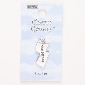 Charm, steel and enamel, pkg/1, silver finish and black, 25x12mm with "New Jersey."