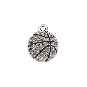 Charm, TierraCast&reg;, antique silver-plated pewter (tin-based alloy), 15.5mm two-sided textured basketball. Sold per pkg of 2.