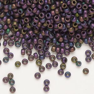 Seed bead, Miyuki, glass, pkg/50g, #8 rocaille, opaque matte metallic iris magenta green (RR-2062).