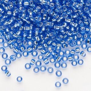 Seed bead, Dyna-Mites&trade;, glass, silver-lined translucent blue, #8 round. Sold per 40-gram pkg.