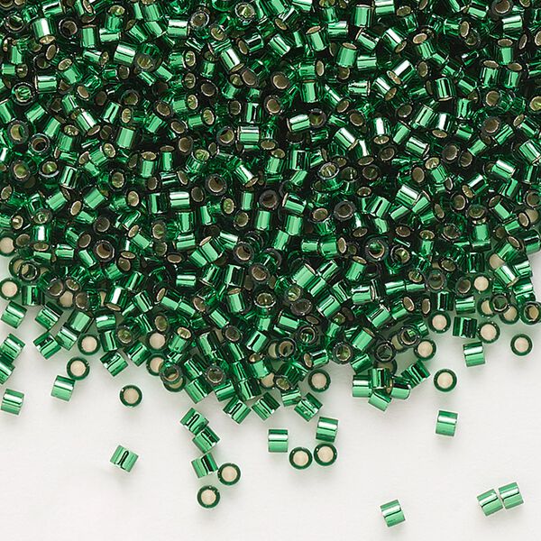 Seed bead, Delica&reg;, glass, pkg/7.5g, #15 round, transparent silver-lined emerald (DBS-0148). image number 0