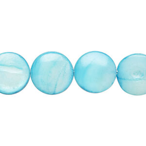 Mother-of-pearl shell 1pkg1, puffed flat round bead 15 inch sky blue 12-13mm