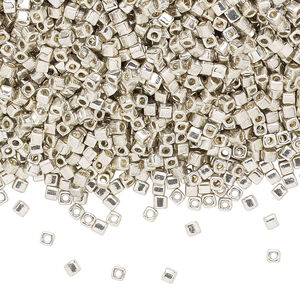 Seed bead, Miyuki, glass, pkg/250g, 1.8mm square, opaque galvanized silver, (SB-1051).