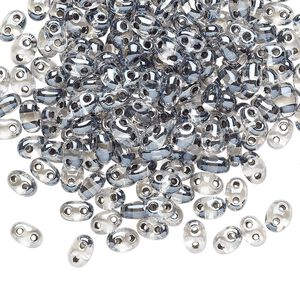 Seed bead, Preciosa Twin&trade; Czech glass, pkg/250g, 5x2.5mm oval, transparent grey terra color-lined clear, (38649).