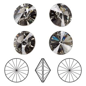 Chaton 4pk black diamond foil back, Crystal Passions&reg; 14mm rivoli 1122