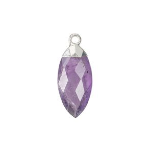 Drop 1pkg1, sterling silver / silver-plated copper / amethyst (natural), 19x9mm hand-cut faceted puffed marquise