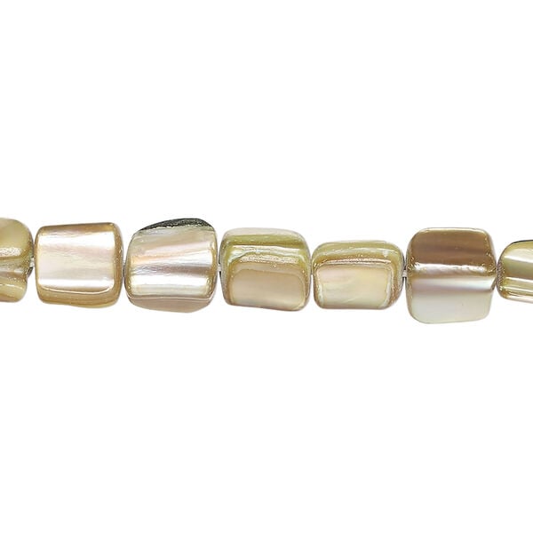 Mother-of-pearl shell 1pkg1, triangle tube bead 14 inch pale green / tan 6x5mm-10x8mm image number 0
