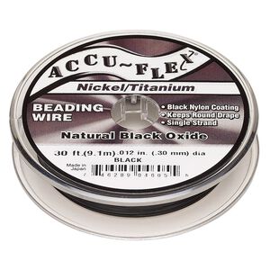 Beading wire, Accu-Flex&reg;, nylon / nickel / titanium, black, 1 strand, 0.012-inch diameter. Sold per 30-foot spool.