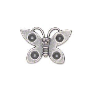 Component, antiqued silver-plated steel, 25x18mm single-sided butterfly with (4) PP31 settings. Sold per pkg of 24.