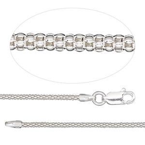 Chain 1pkg1 sterling silver popcorn, 1.6mm / lobster claw clasp, Gossamer&trade; 16 inch