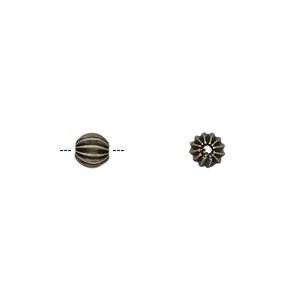 Bead 1pkg20 gold-plated, 5mm fluted round, brass antique