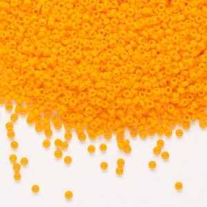 Seed bead, Miyuki, glass, pkg/35g, #15 rocaille, opaque matte mandarin orange (RR-405F).