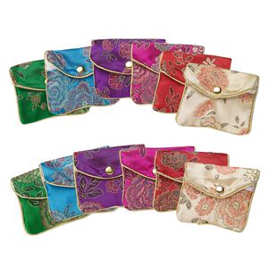 Pouch mix, rayon, mixed colors, 3 x 2-1/2 inch brocade. Sold per pkg of 12.