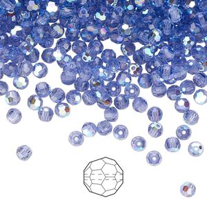 Bead 24pk tanzanite AB, Preciosa Czech crystal 3mm round