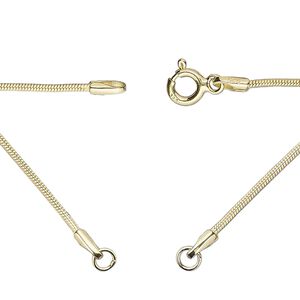 Chain 1pkg1 sterling silver snake, 1.1mm necklace component / 3.5mm jump ring / springring clasp, "vermeil" 18.75 inch