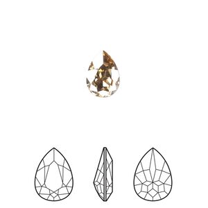 Fancy stone 2pk crystal golden shadow foil back, Crystal Passions&reg; 10x7mm pear 4320