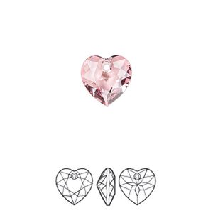 Drop 2pk light rose, Crystal Passions&reg; 10.5mm pendant heart cut 6432