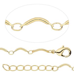 Chain 1pkg1 bar & link, 0.5mm curved / lobster claw clasp, gold-finished brass 36 inch