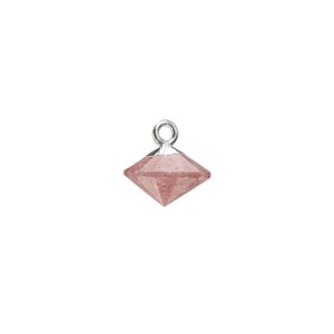 Drop 1pkg1, sterling silver / silver-plated copper / strawberry quartz (natural), 11x9mm hand-cut faceted bicone