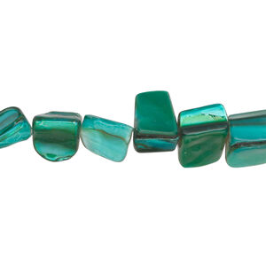 Mother-of-pearl shell 1pkg1, triangle tube bead 14 inch dark teal blue 7x6mm-11x9mm
