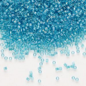 Seed bead, Delica&reg;, glass, pkg/50g, #11 round, translucent aqua-lined luster crystal clear (DB-2382).