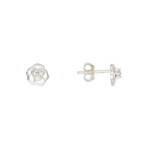 Earstud sterling silver / cubic zirconia 1pkg2, 7mm rose / earnuts included, Create Compliments&reg; clear 1 pair
