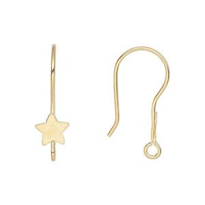 Ear wire fishhook 1pkg100 gold-plated, 21mm / star / open loop, 21 gauge stainless steel 50 pair