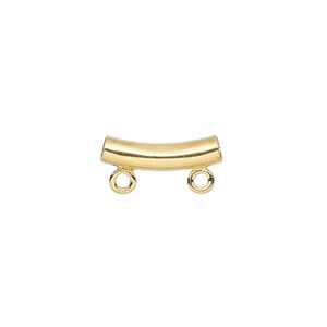 Bead 1pkg10 gold-plated, 14x4mm curved tube / 2 closed loop, brass