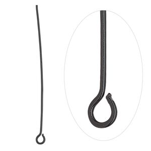 Eye pin 1pkg50 black-finished, 2 inch, 21 gauge brass