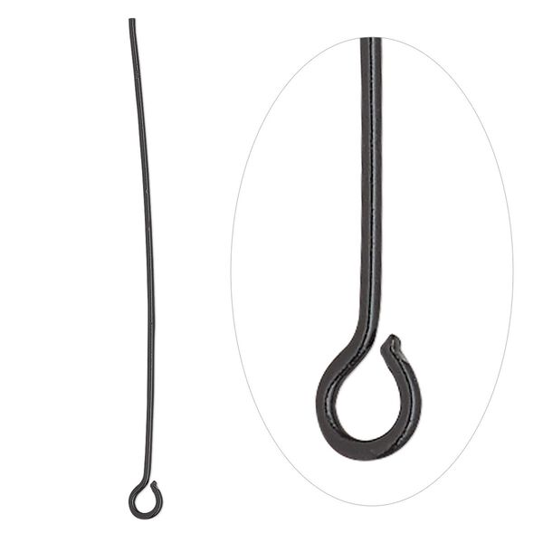 Eye pin 1pkg50 black-finished, 2 inch, 21 gauge brass image number 0