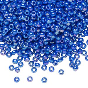 Seed bead, Miyuki, glass, pkg/50g, #8 rocaille, opaque rainbow cyan blue, (RR-483D).