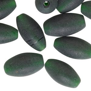 Bead, lampworked glass, translucent dark green, 20x10mm oval. Sold per 2-ounce pkg, approximately 20 beads.