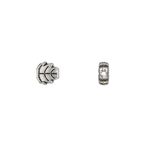 Bead 1pkg100 silver-plated "pewter", 7mm leaf / 2sided, antique