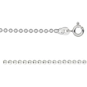 Chain 1pkg1 sterling silver ball, 2mm / mixed clasp, 36 inch