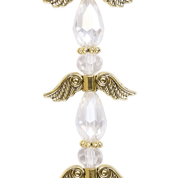 Bead 1pkg4 gold-finished "pewter", 23mm angel, clear AB / antique image number 0