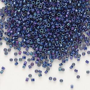 Seed bead, Delica&reg;, glass, pkg/7.5g, #11 round, opaque rainbow gold luster eggplant (DB-0135).