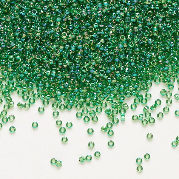 Seed bead, Miyuki, glass, pkg/250g, #15 rocaille, translucent rainbow green (RR-179). image number 0